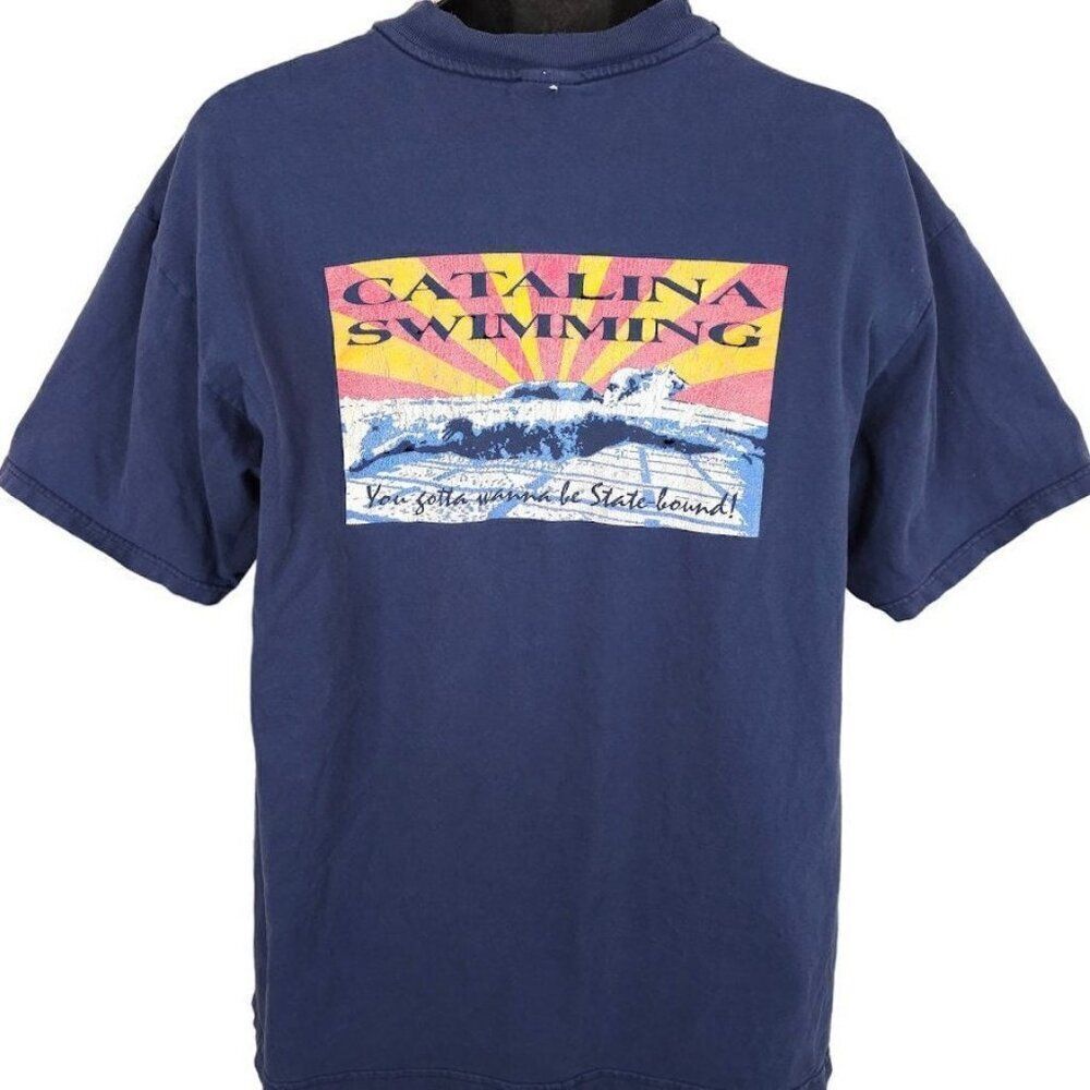 Vintage Catalina Swimming T Shirt Mens Size XL Blue 90s Y2K California Swimmer